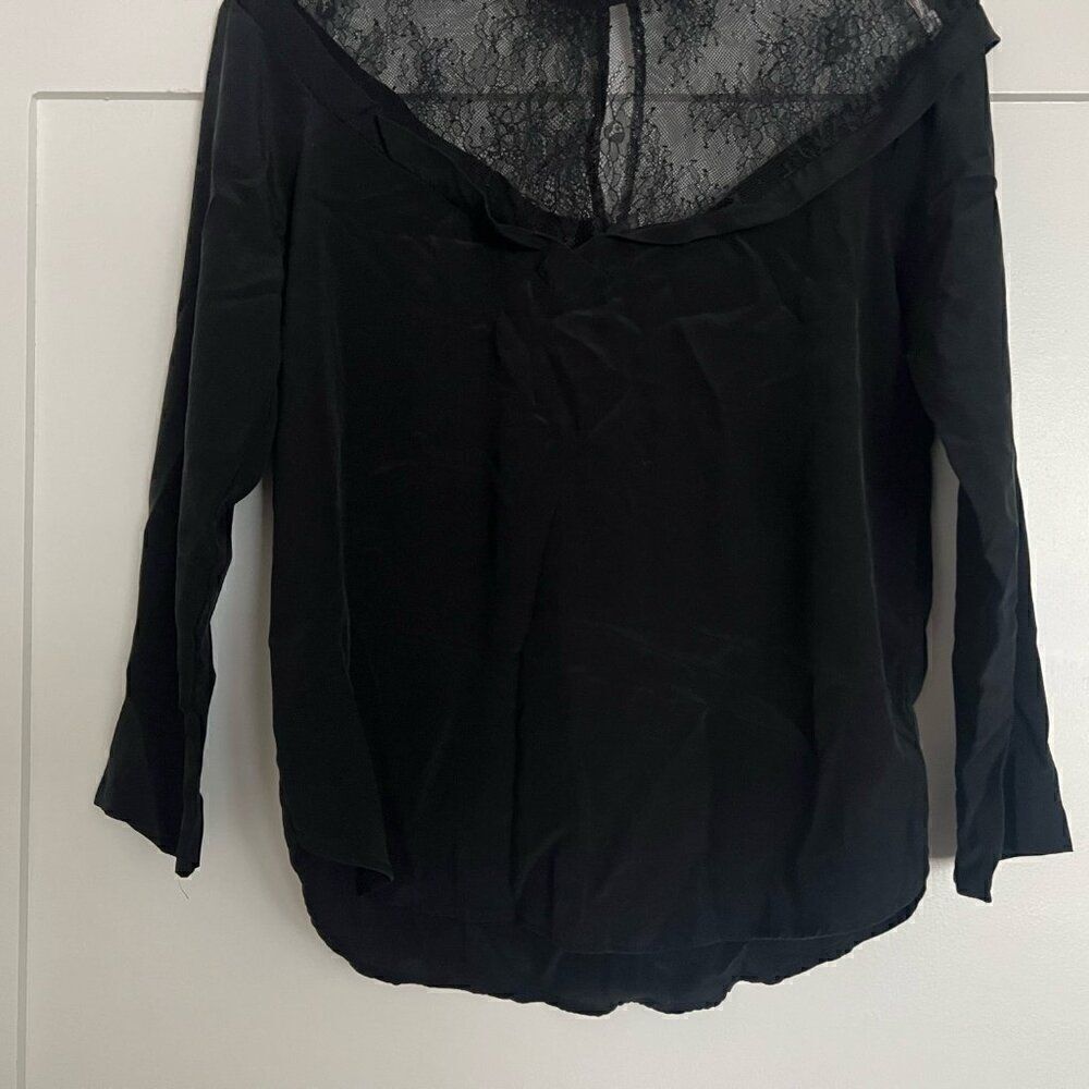 Sandro Paris Women's Silk Black Blouse Top Lace Neck Size 1 - Picture 3 of 9
